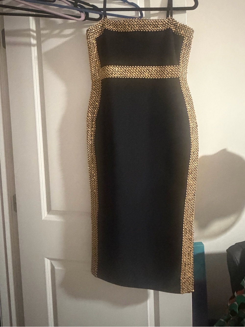 Black and Gold Spaghetti Strap Sheath Dress